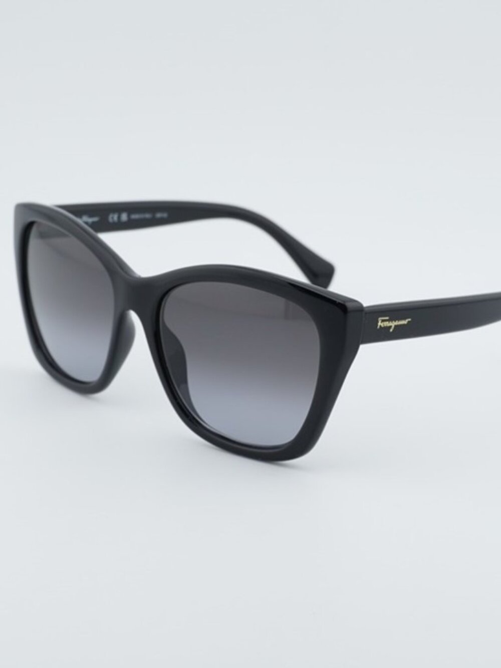 Salvatore Ferragamo SF957S 001 Sunglasses Black Cat Eye Frame, Grey Lenses